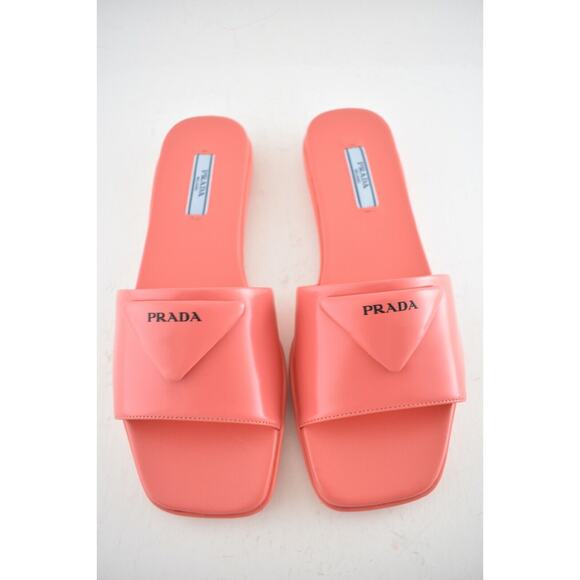 Prada Corallo Red Rubber Leather Triangle Logo Slide Sandal Flip Flop Flat 39 - Picture 8 of 12